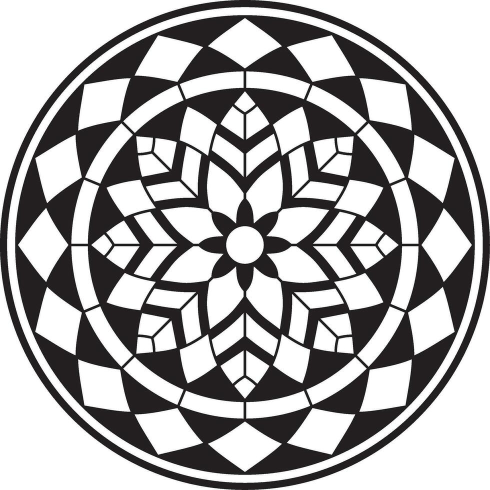 Vektor schwarz einfarbig runden Muster. Mosaik Kreis, geometrisch Ornament. skizzenhaft Blume