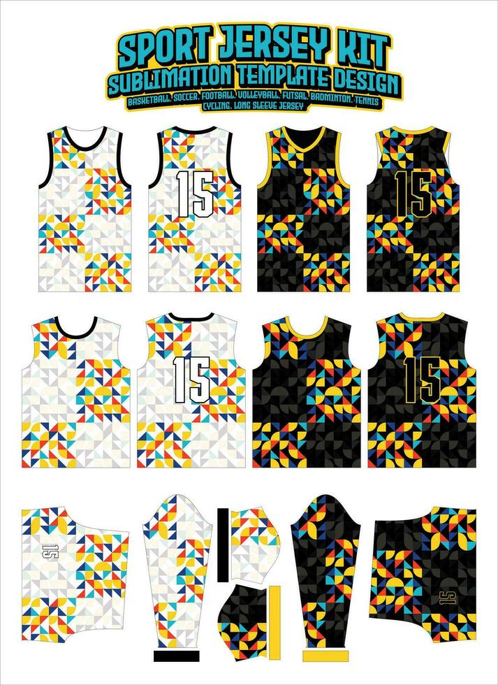 färgrik former plattor jersey design sportkläder layout mall vektor