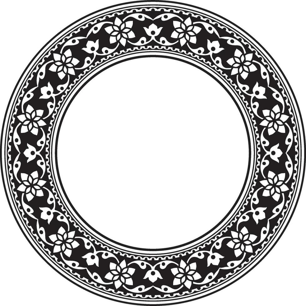 Vektor runden einfarbig schwarz indisch National Ornament. ethnisch Pflanze Kreis, Grenze. rahmen, Blume Ring. Mohnblumen und Blätter