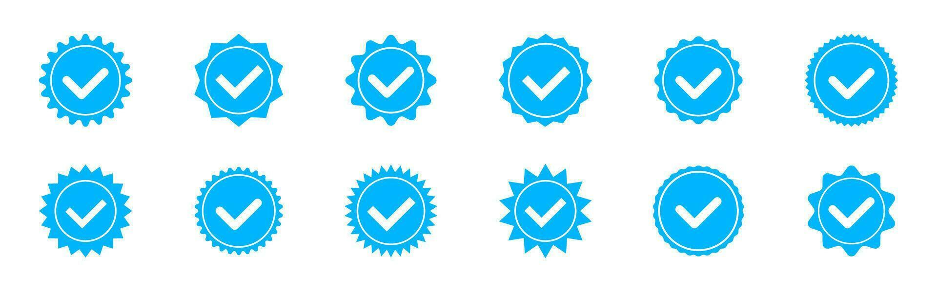 konto verifiering ikon med en cirkel inuti. social media verifiering ikoner. verified bricka profil uppsättning. blå kolla upp mark ikon. vektor