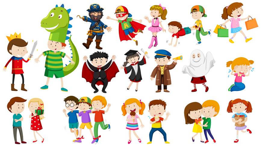 Viele Kinder in verschiedenen Kostümen vektor