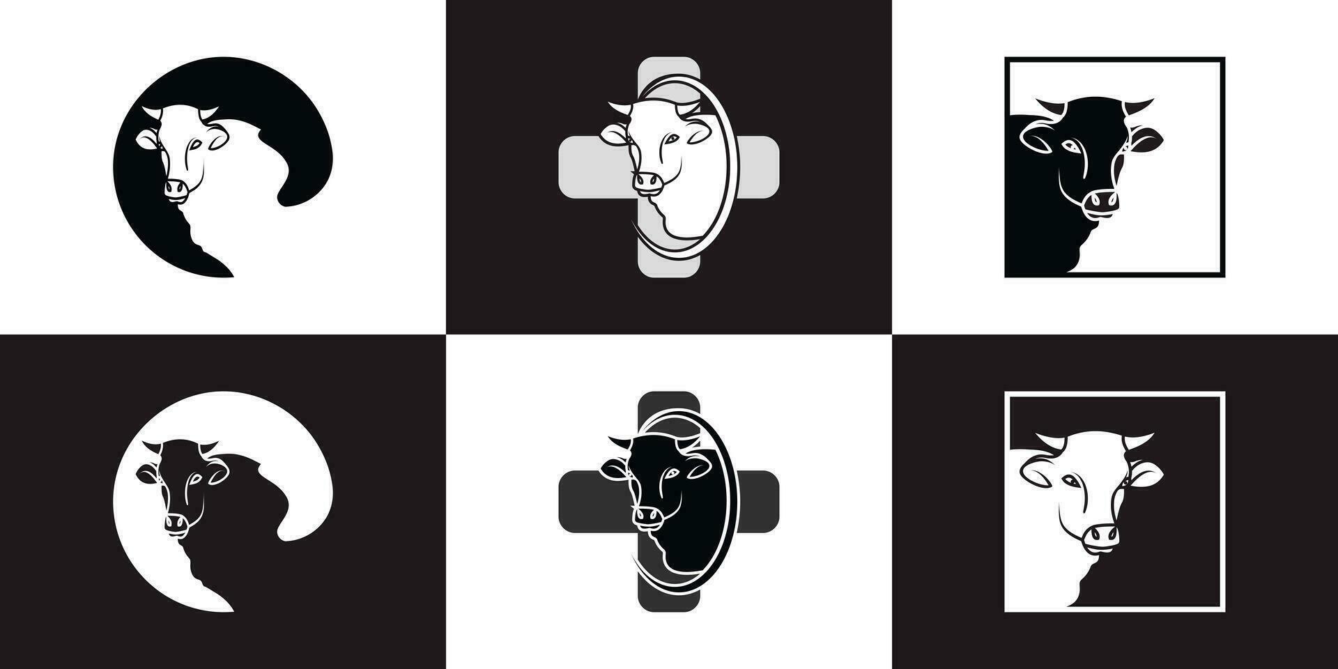 einstellen Kuh Bauernhof Logo Design mit kreativ Konzept Prämie Vektor