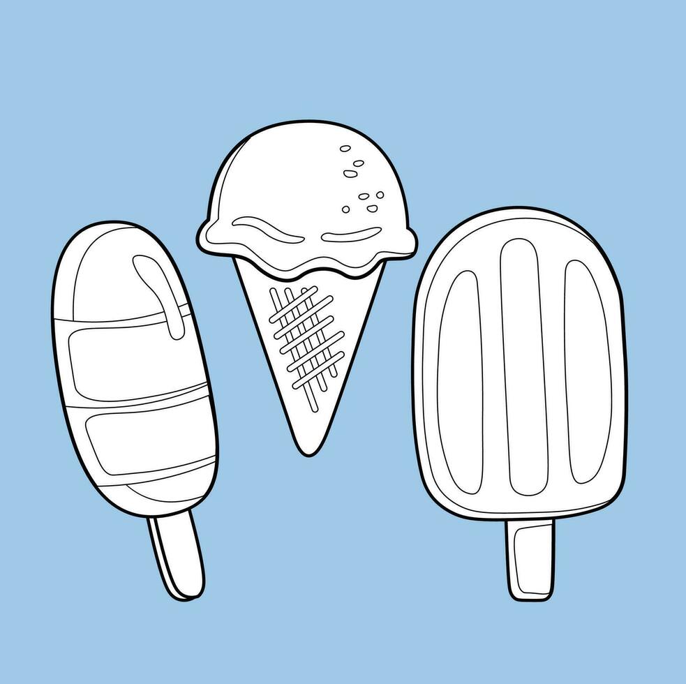 frisch Eis Sahne Sommer- Dessert Karikatur Digital Briefmarke Gliederung vektor