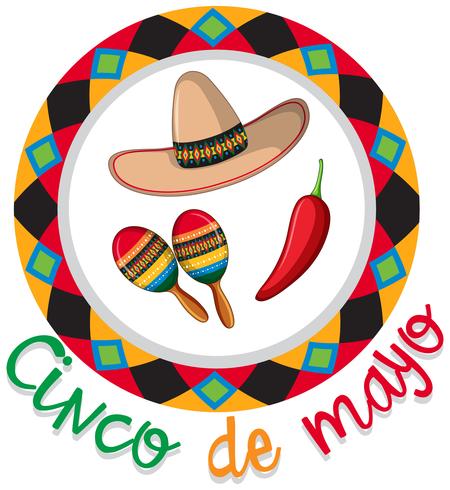 Cinco de Mayo affischdesign med hatt och maracas vektor