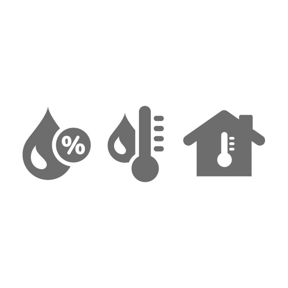 Feuchtigkeit Steuerung mit Thermometer und Zuhause Symbole. Feuchtigkeit Prozent mit Wasser fallen Symbol Satz. vektor