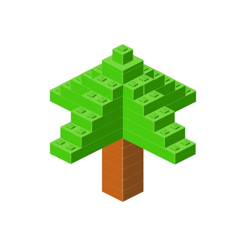 Nadelbaum Baum im Isometrie. Vektor Illustration. Pixel Kunst