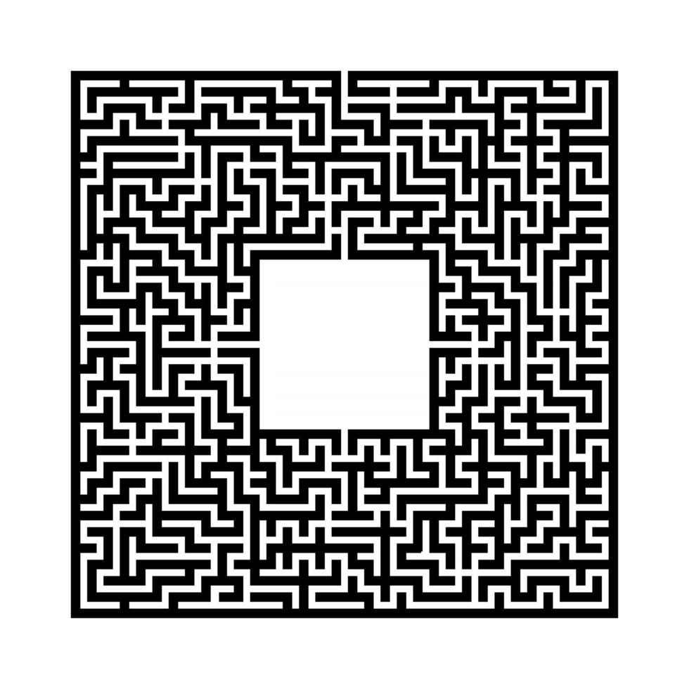 schwarzes abstraktes quadratisches Labyrinth mit einem Platz für Ihr Bild. ein interessantes und nützliches Spiel für Kinder. eine einfache flache Vektorillustration lokalisiert auf einem weißen Hintergrund. vektor