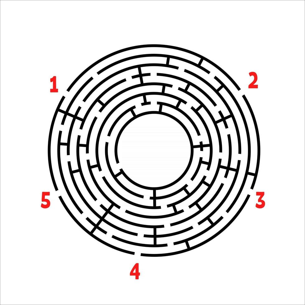 schwarzes rundes Labyrinth. Spiel für Kinder. Kinderpuzzle. viele Eingänge, ein Ausgang. Labyrinth Rätsel. einfache flache Vektorillustration lokalisiert auf weißem Hintergrund. mit Platz für Ihr Bild. vektor