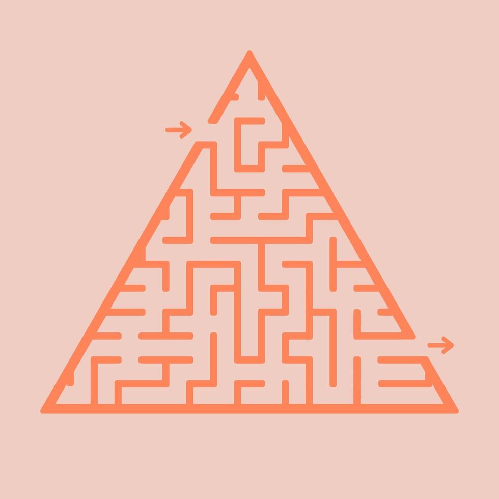 abstraktes dreieckiges Labyrinth. Spiel für Kinder. Puzzle für Kinder. ein Eingang, ein Ausgang. Labyrinth Rätsel. flache Vektorillustration lokalisiert auf farbigem Hintergrund. vektor