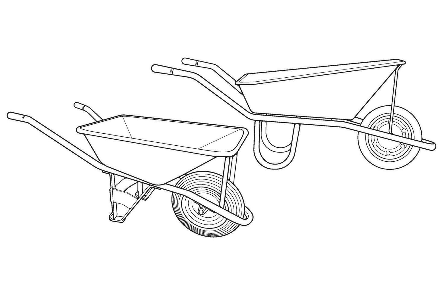 uppsättning av enda hjul kärra vektor .vagn linje konst vektor illustration isolerat på vit bakgrund. hjul kärra översikt illustration.