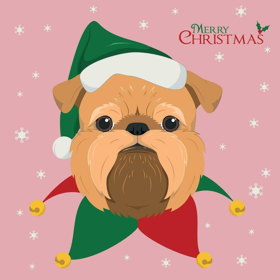 Weihnachten Gruß Karte. Brüssel Griffon Hund mit Grün Santa's Hut vektor