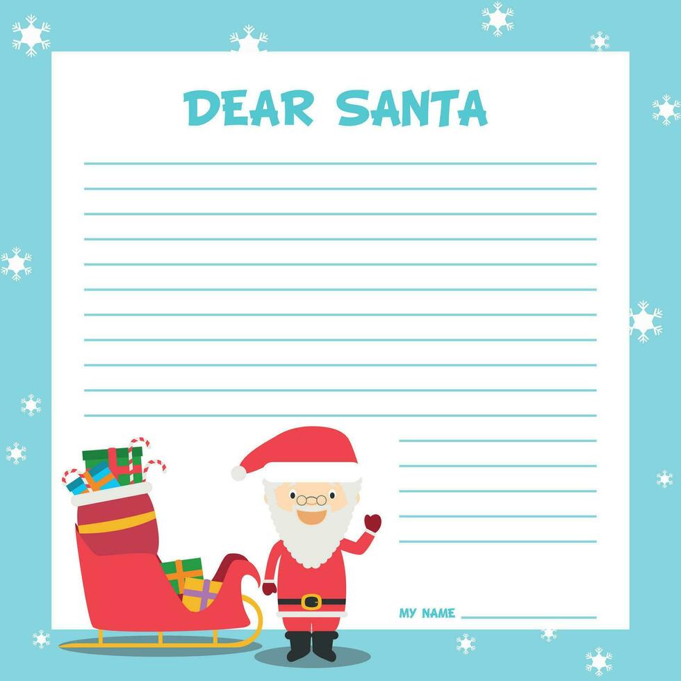 Santa claus Brief Vorlage Vektor Illustration zum Weihnachten Zeit, mit Kind Charakter, Schlitten und die Geschenke.