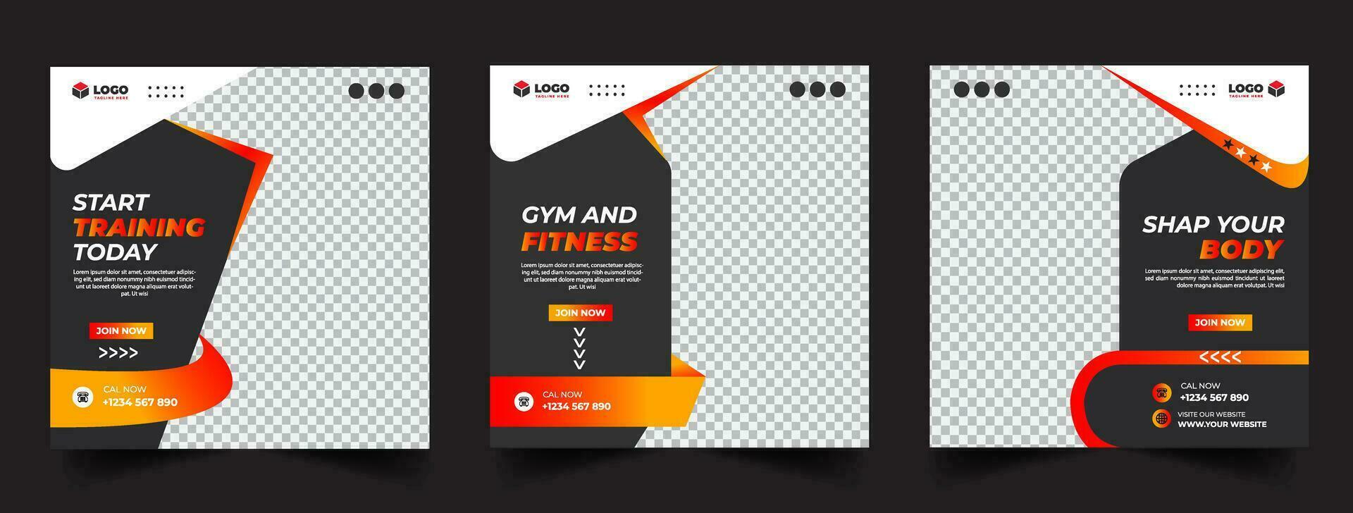 Gym, kondition, och sporter social media posta mall design uppsättning. användbar för social media, baner, och hemsida. vektor