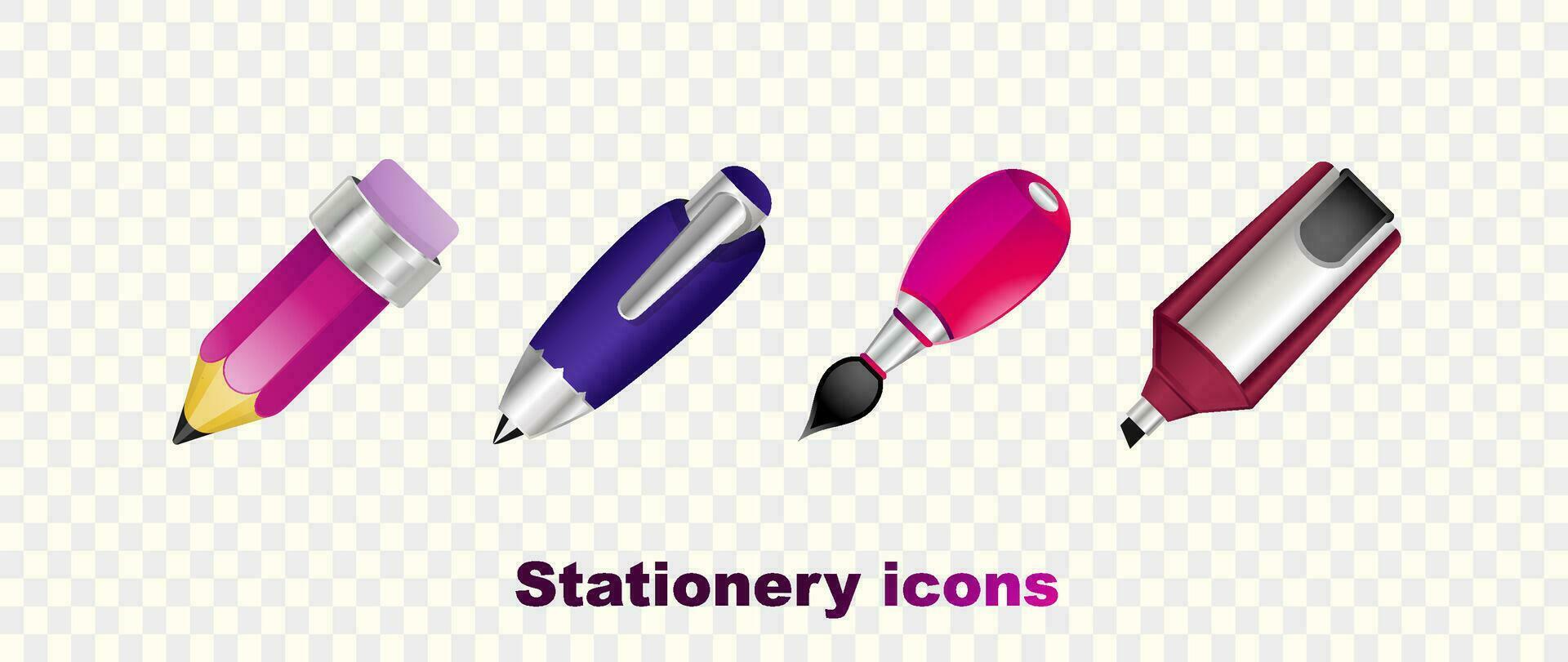 brevpapper ikoner uppsättning. skola teckning och skrivning verktyg vektor illustration