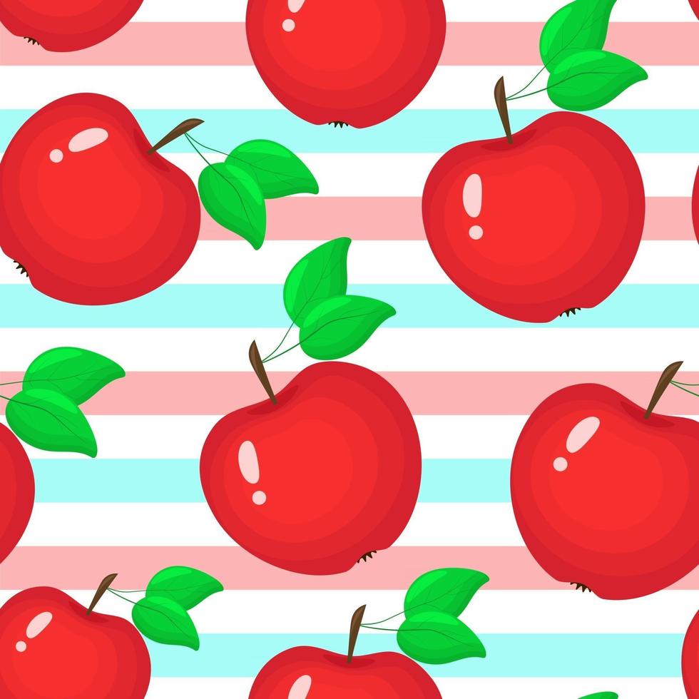 röda äpplen på en randig bakgrundsvektorillustration vektor
