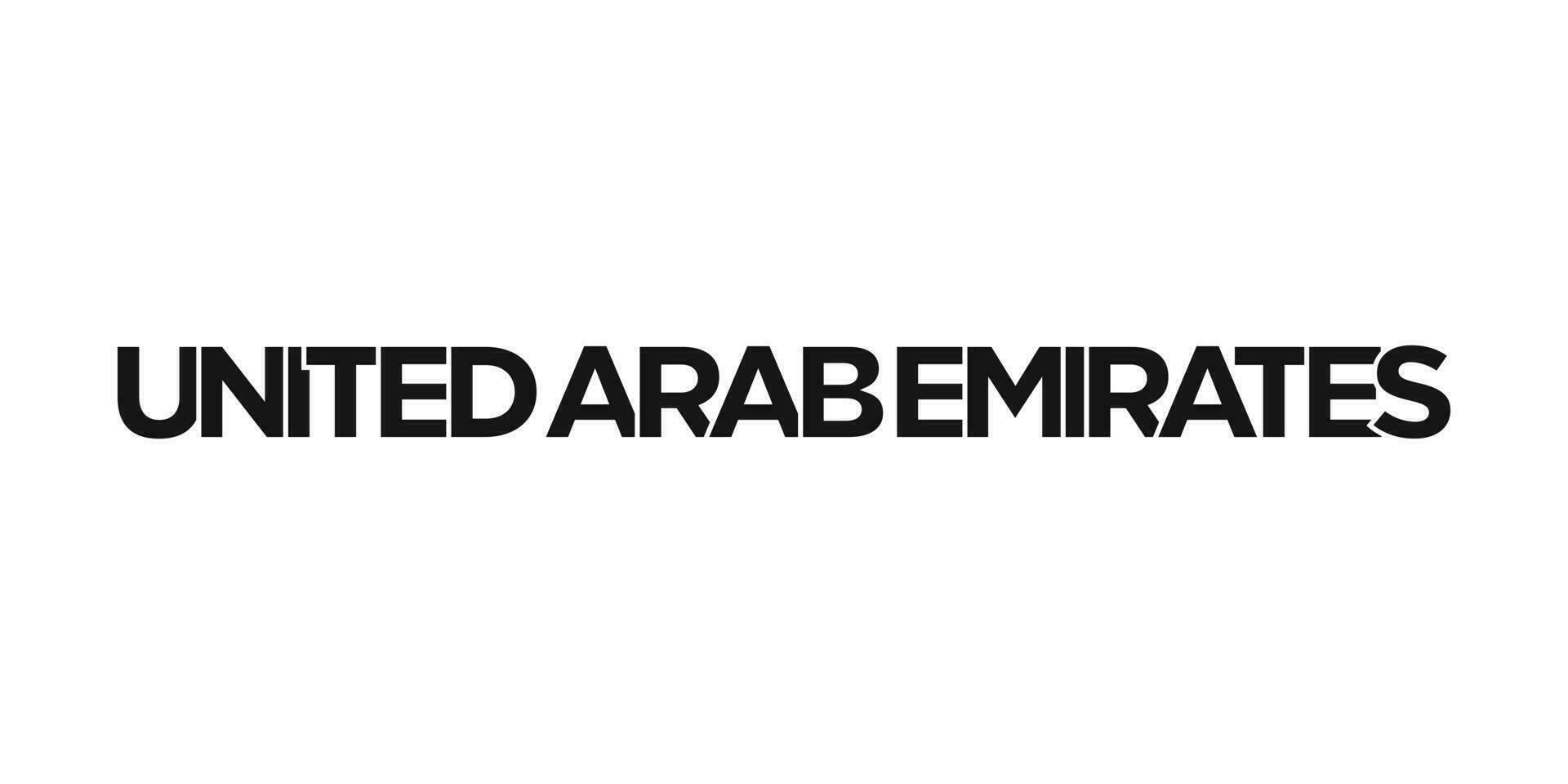 vereinigt arabisch Emirate Emblem. das Design Eigenschaften ein geometrisch Stil, Vektor Illustration mit Fett gedruckt Typografie im ein modern Schriftart. das Grafik Slogan Beschriftung.