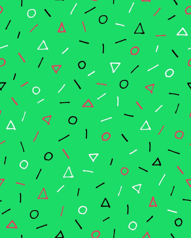 ein Grün Hintergrund mit ein Muster von Dreiecke und Kreise vektor
