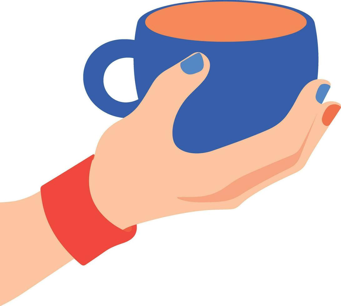 Hand gezeichnet Hand halten ein Kaffee Tasse im eben Stil vektor