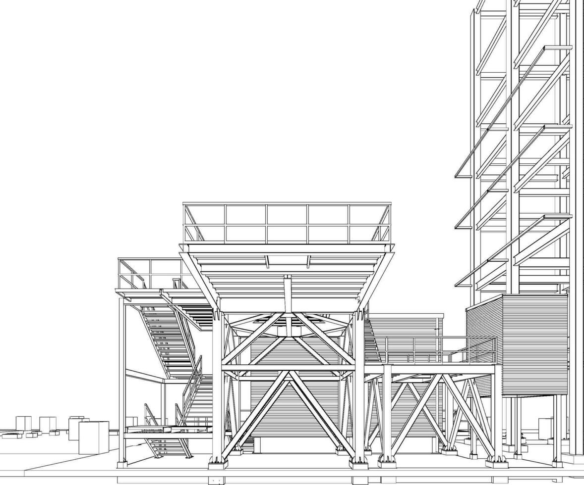 3d illustration av industriell byggnad vektor