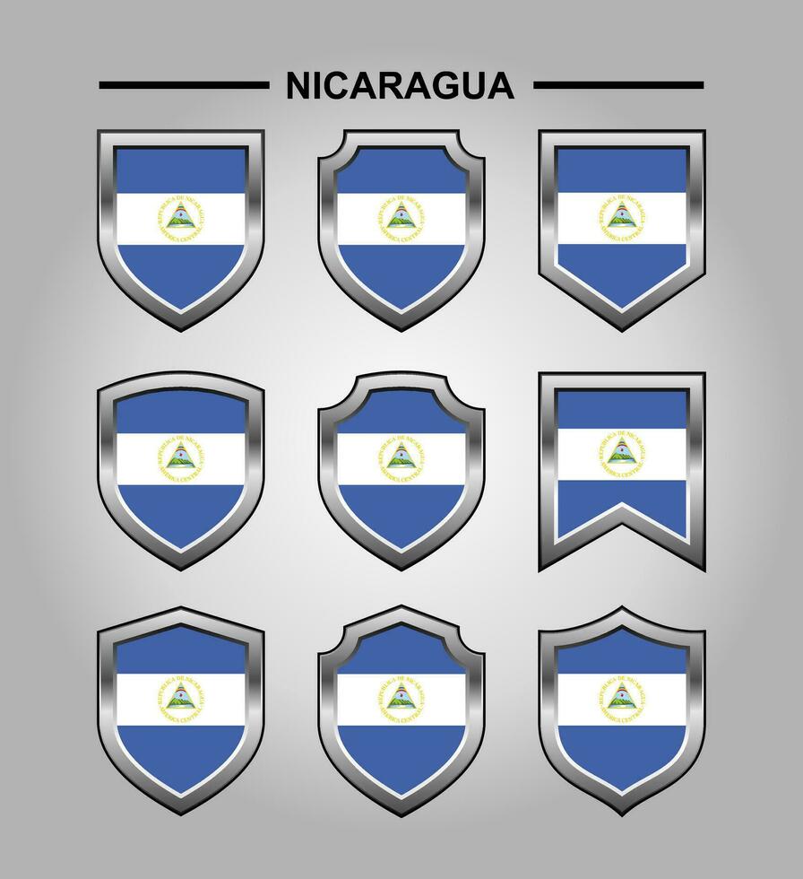 Nicaragua National Embleme Flagge mit Luxus Schild vektor