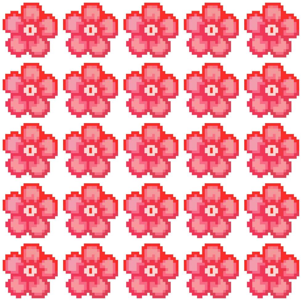 sömlös mönster med pixel blommor vektor