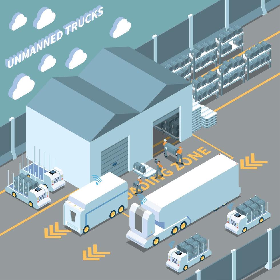 autonoma bilar isometrisk komposition vektorillustration vektor