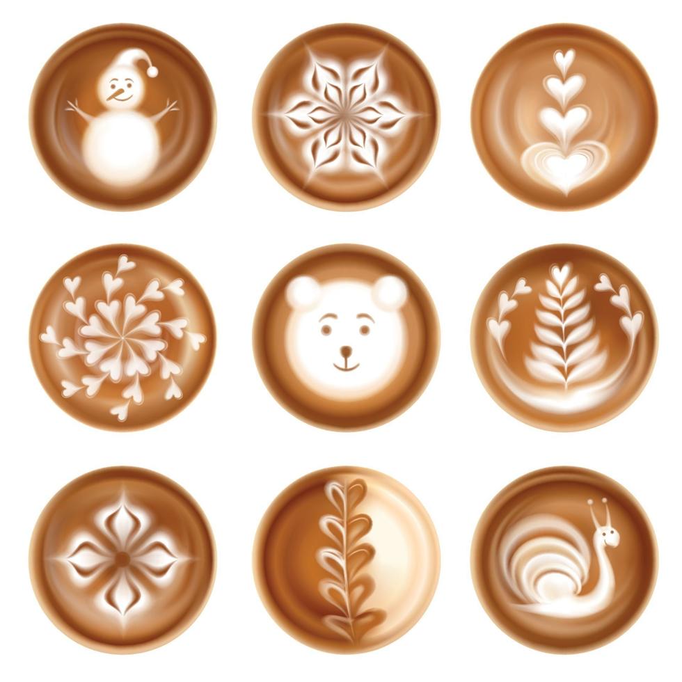 latte art bilder realistisk uppsättning vektorillustration vektor