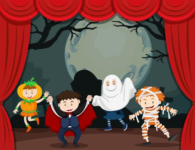 Barn i halloween kostym på scenen vektor