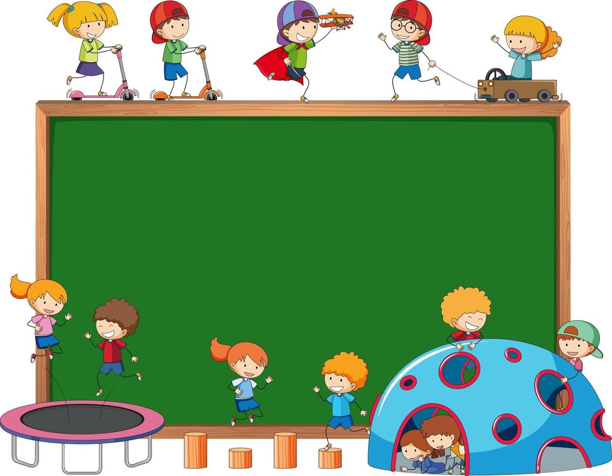 leere Tafel mit vielen Kinder kritzeln Zeichentrickfigur isoliert vektor