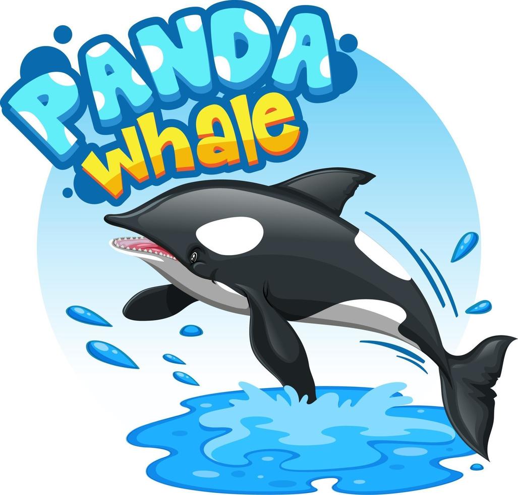 Orca- oder Killerwal-Cartoon-Figur mit Panda-Wal-Schriftartbanner vektor