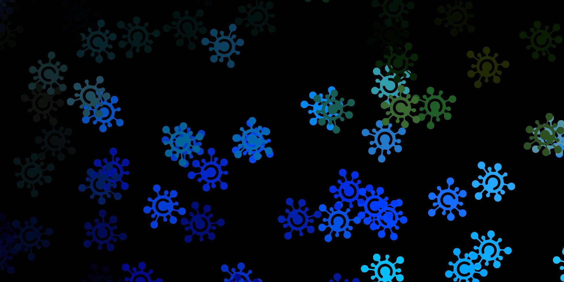 mörkblå, grön vektorbakgrund med covid-19 symboler. vektor