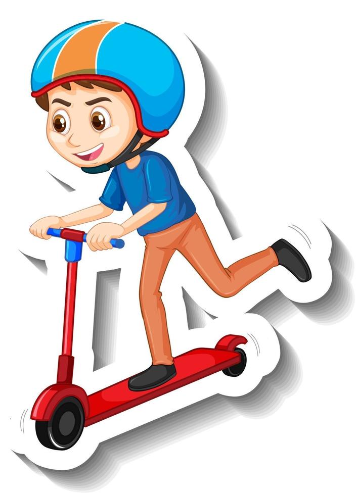 ein Junge, der Roller-Cartoon-Charakter-Aufkleber reitet vektor