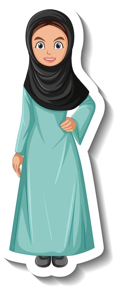 muslimsk kvinna tecknad karaktär klistermärke på vit bakgrund vektor