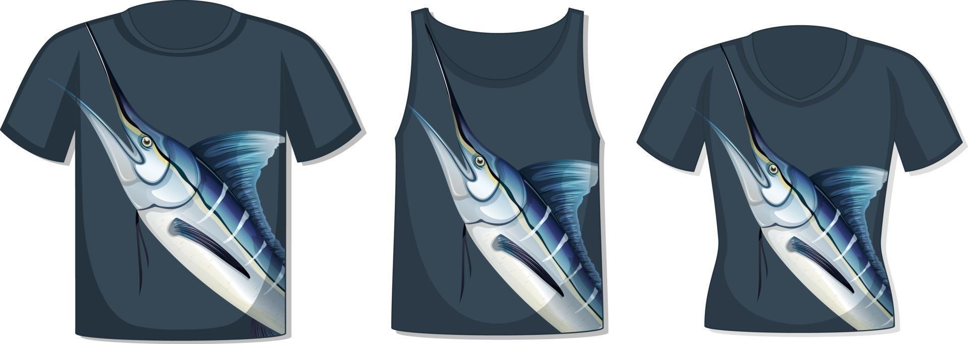 framsidan av t-shirt med marlin fisk mall vektor