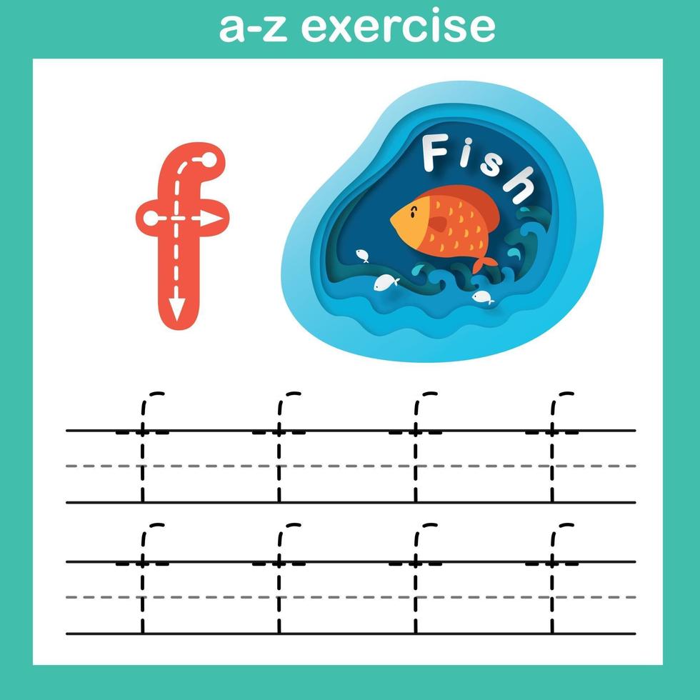 alfabetet bokstaven f-fisk övning, papper klippa konceptet vektorillustration vektor