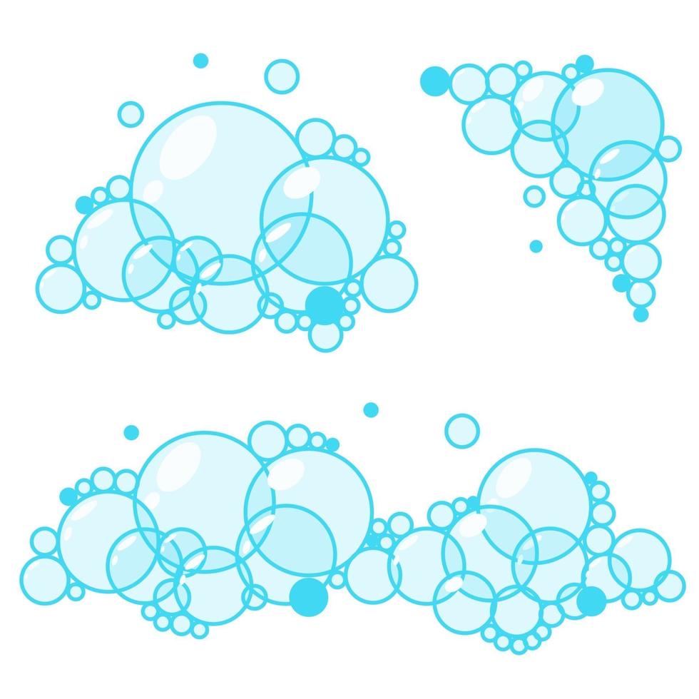tecknad tvålskum med bubblor. ljusblå skum av bad, schampo, vektor
