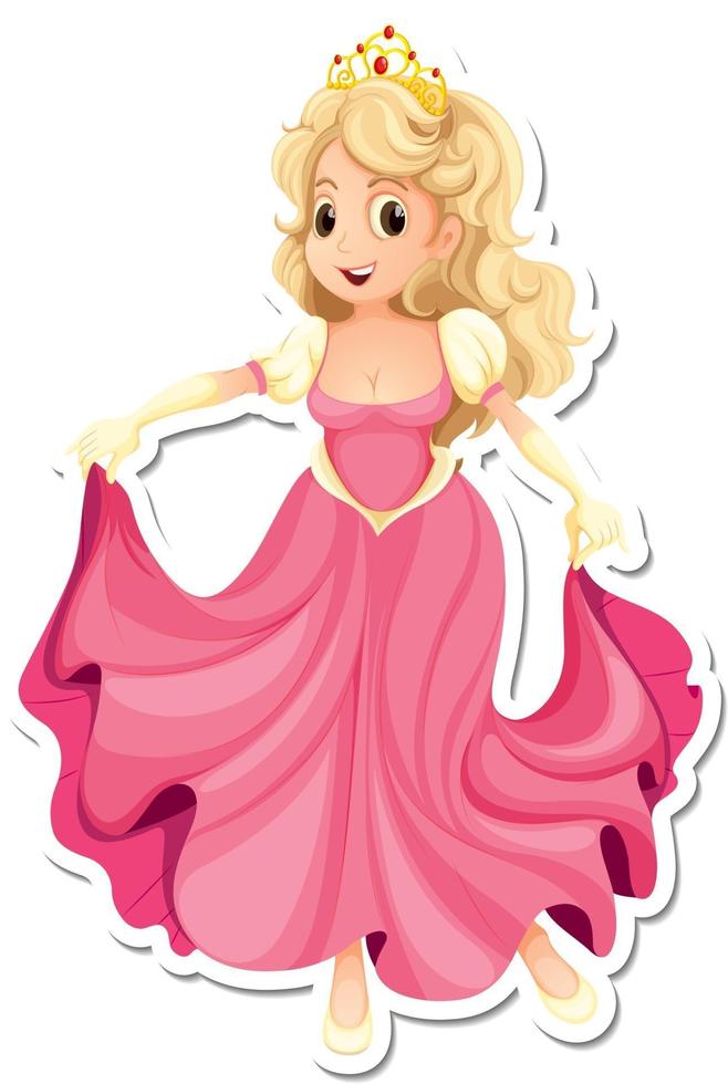 vacker prinsessa tecknad karaktär klistermärke vektor