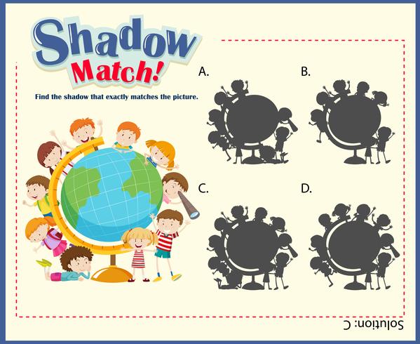 Spielvorlage für passende Kinder mit Schatten vektor