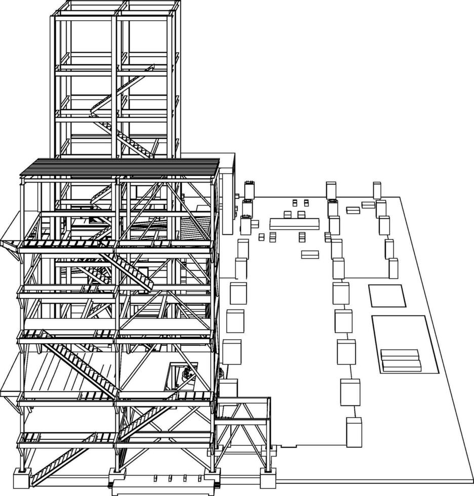 3d illustration av industriell byggnad vektor