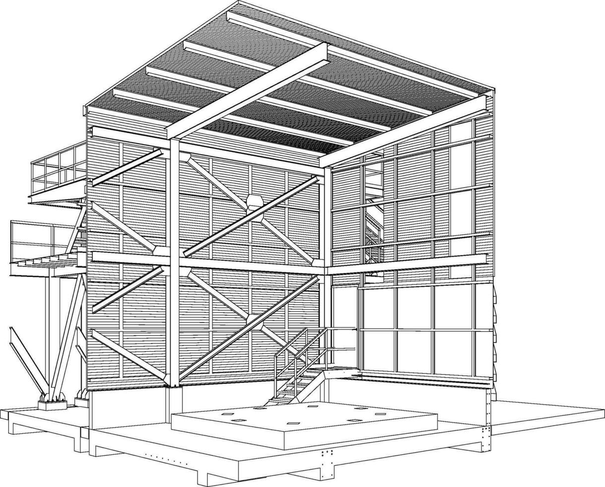 3d illustration av industriell byggnad vektor