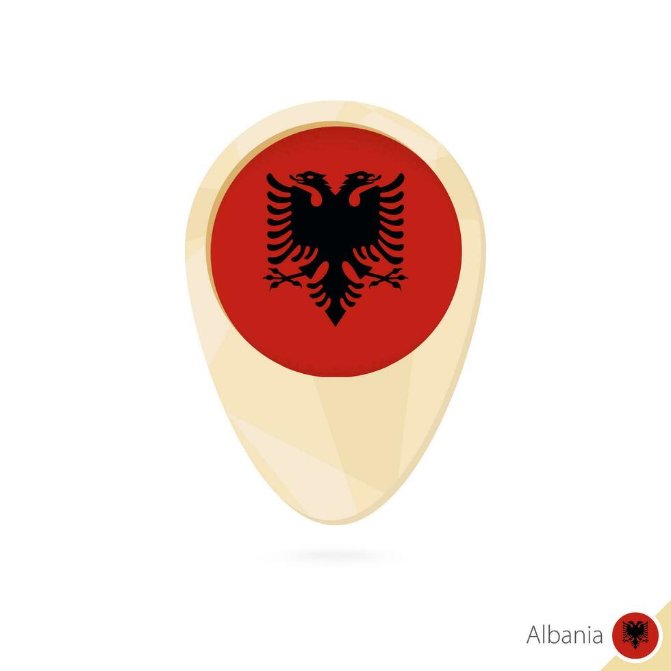 Karte Zeiger mit Flagge von Albanien. Orange abstrakt Karte Symbol. vektor