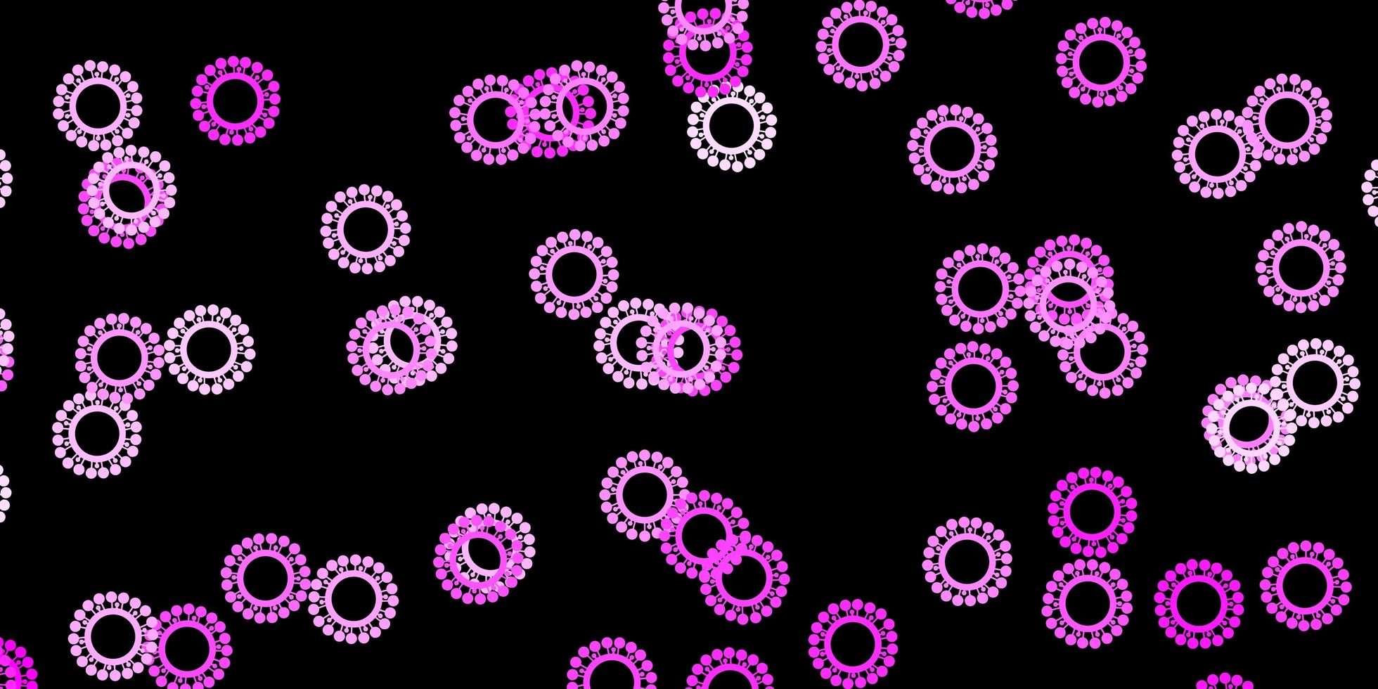 mörkrosa vektor bakgrund med virussymboler.