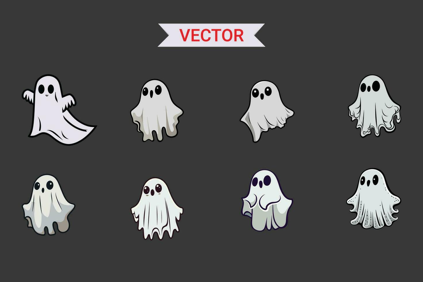 uppsättning av trasa spöken. halloween skrämmande spöklik monster. söt tecknad serie med läskigt tecken. vektor