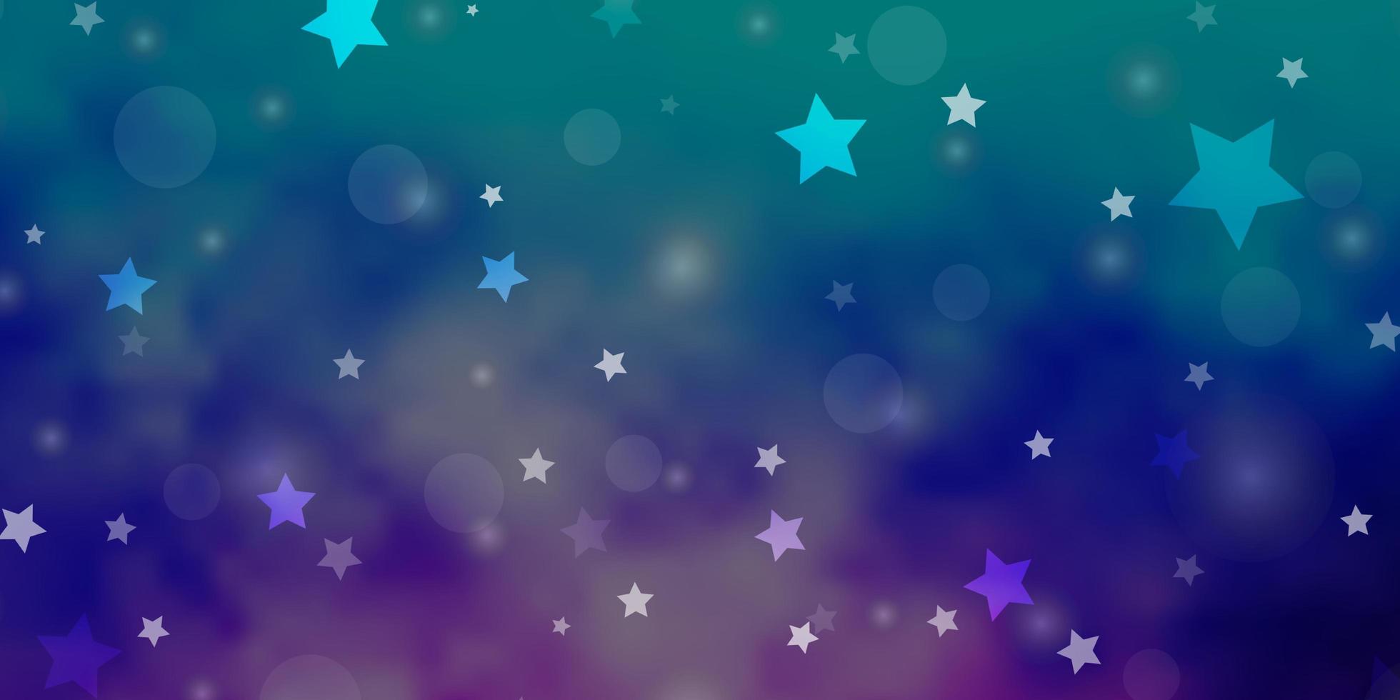 ljusrosa, blå vektor bakgrund med cirklar, stjärnor.