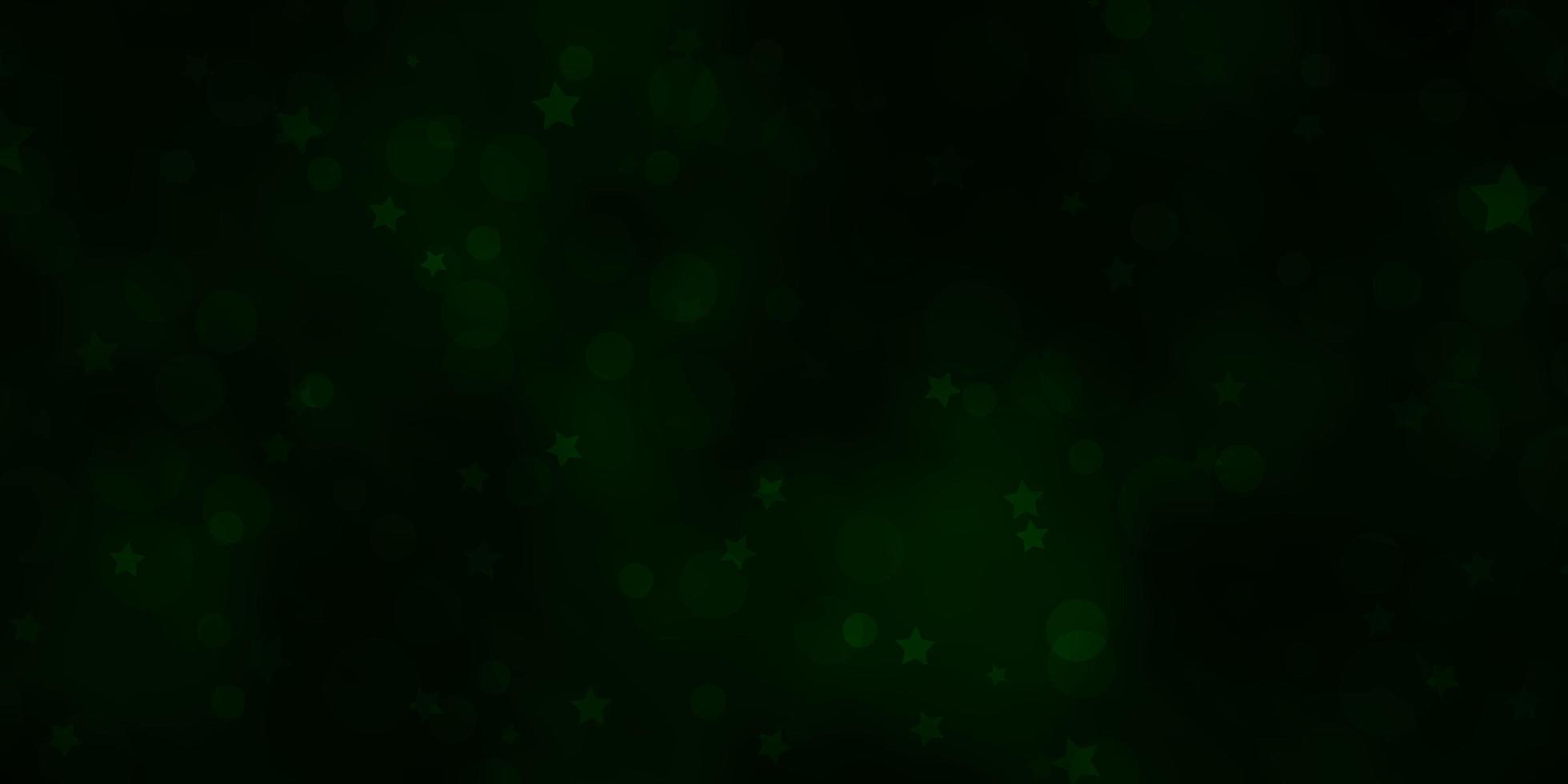 dunkelgrüner Vektorhintergrund mit Kreisen, Sternen. vektor