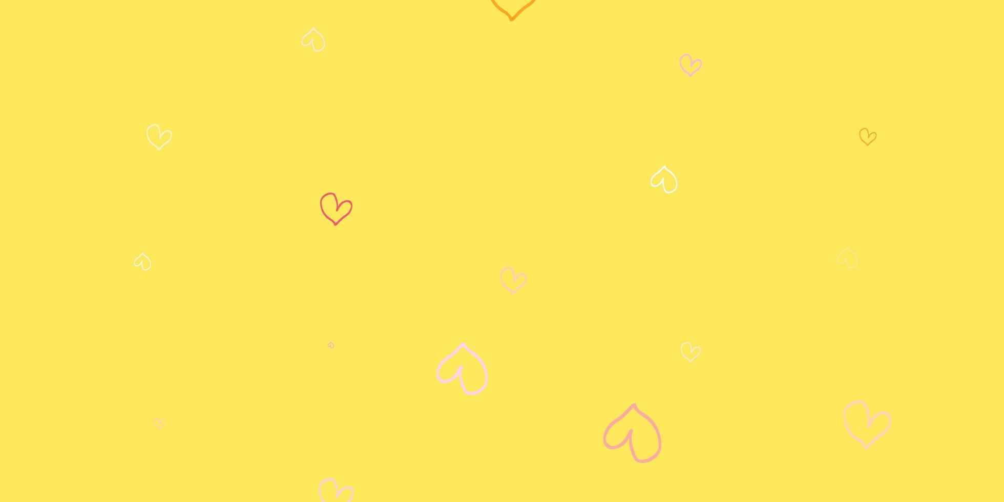 hellrosa, gelber Vektorhintergrund mit süßen Herzen. vektor