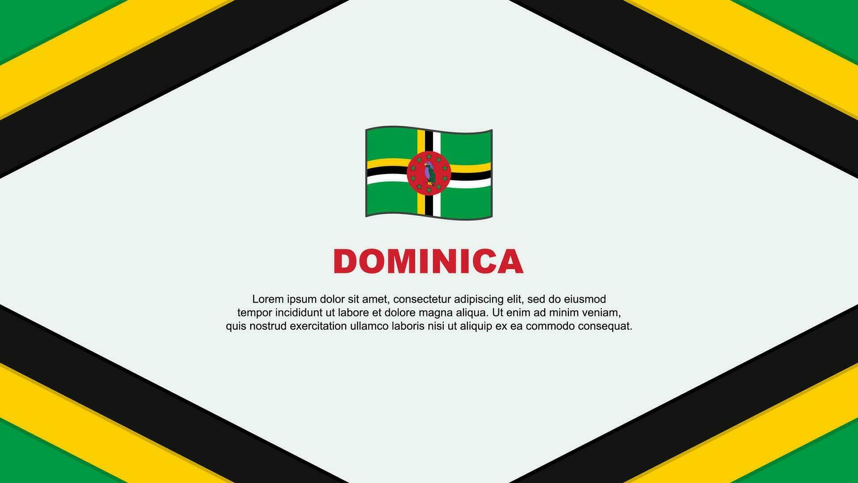 Dominica Flagge abstrakt Hintergrund Design Vorlage. Dominica Unabhängigkeit Tag Banner Karikatur Vektor Illustration. Dominica Vorlage