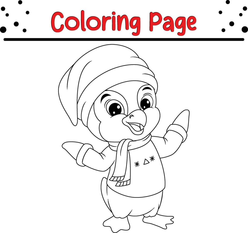 Lycklig jul pingvin färg sida för barn. vektor