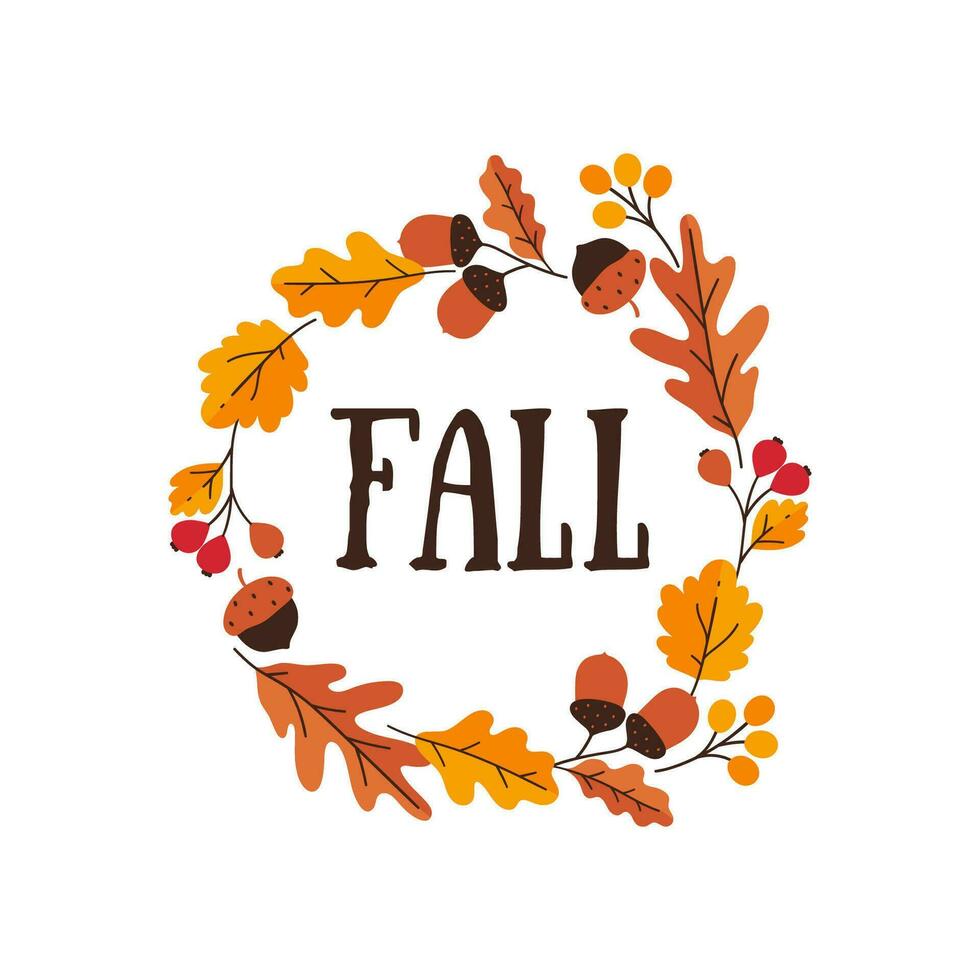 Herbst Rahmen von Eicheln, Blätter und Beeren isolieren auf ein Weiß Hintergrund. Vektor Grafik.