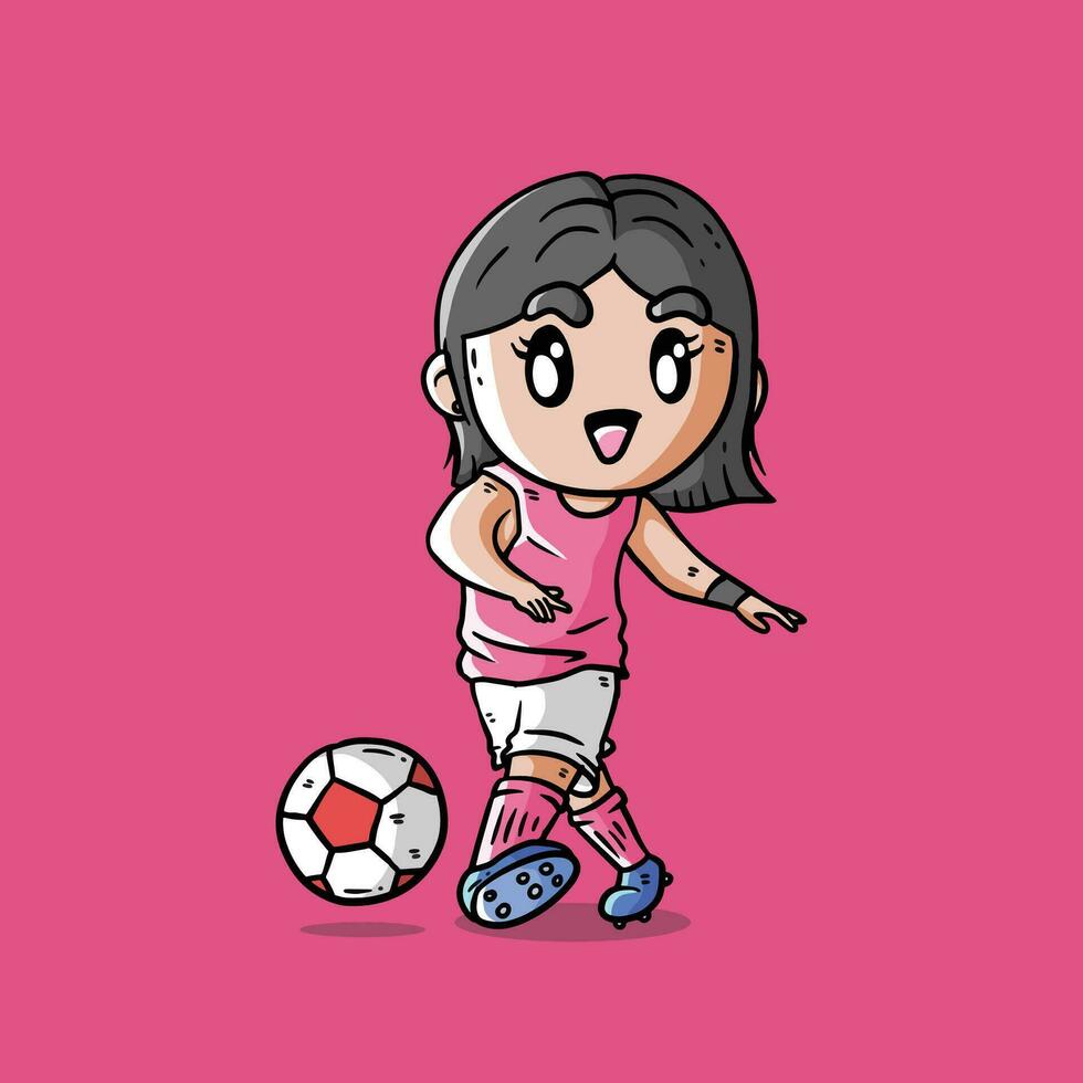 söt vektor illustration av kvinnor fotboll spelare i rosa jersey. kvinna fotboll spelare illustration. kvinnor fotboll spelare illustration.